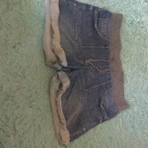 Denim shorts with grey waistband